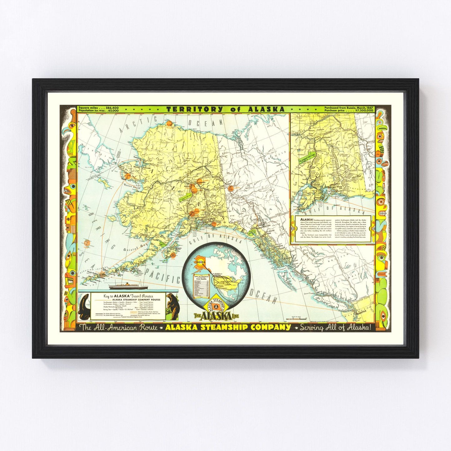 Vintage Map of Alaska 1936