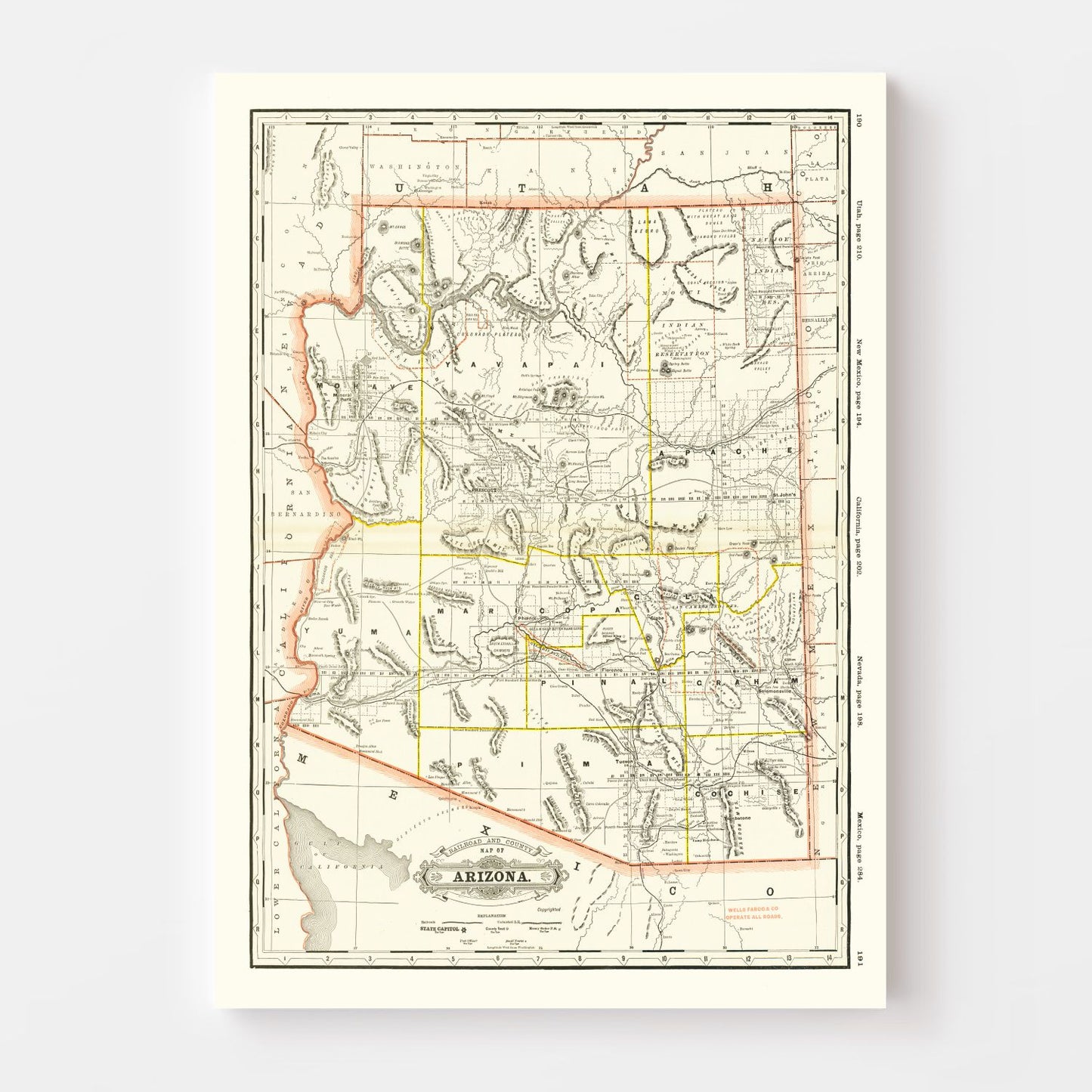 Vintage Arizona Railroad Map 1886