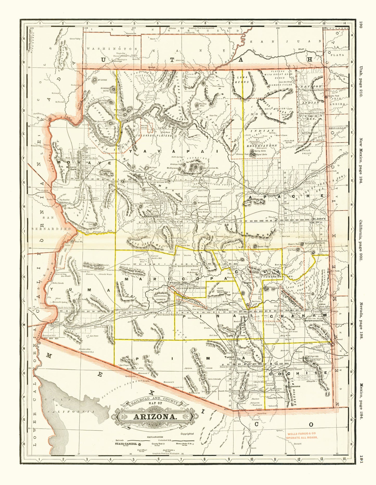 Vintage Arizona Railroad Map 1886