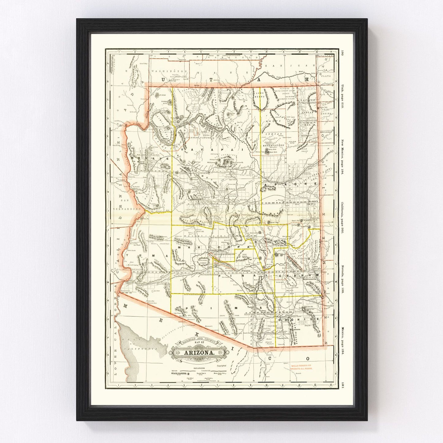 Vintage Arizona Railroad Map 1886