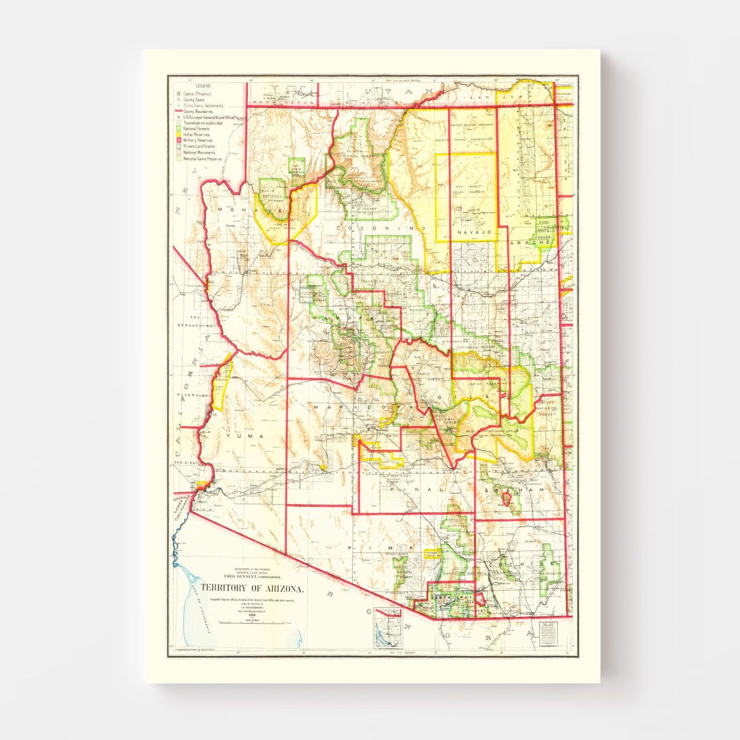 Vintage Map of Arizona 1909