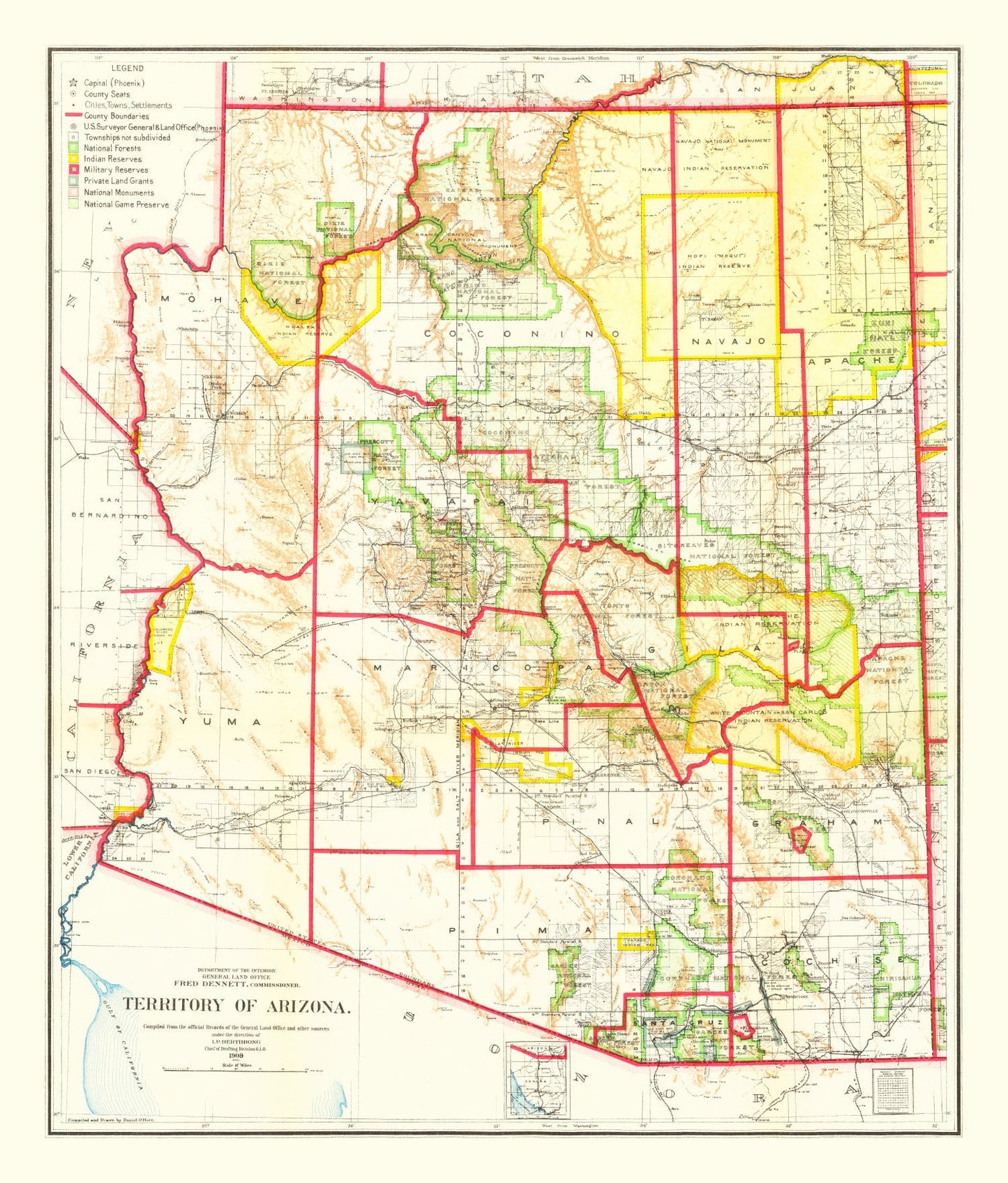 Vintage Map of Arizona 1909