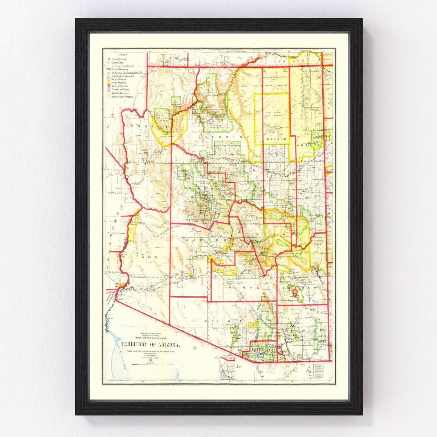 Vintage Map of Arizona 1909