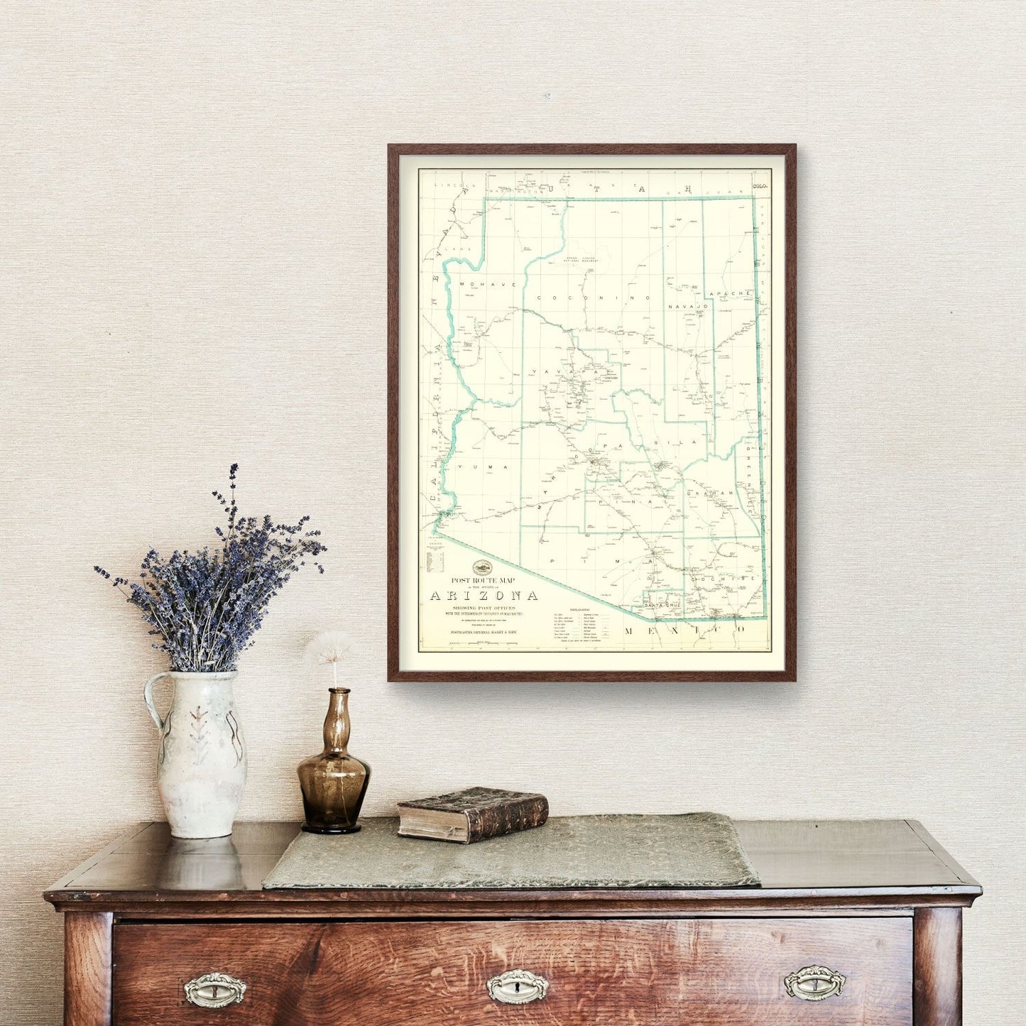 Vintage Arizona Post Route Map 1925