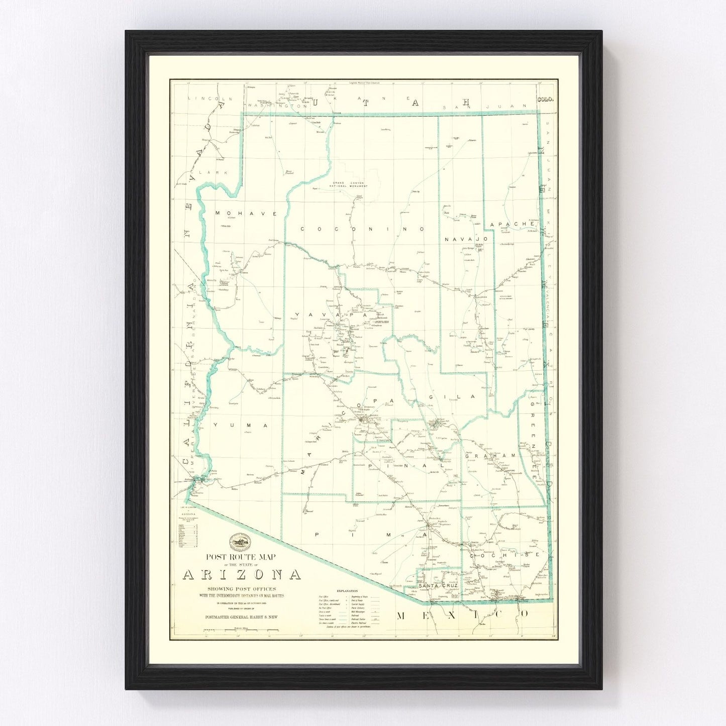 Vintage Arizona Post Route Map 1925