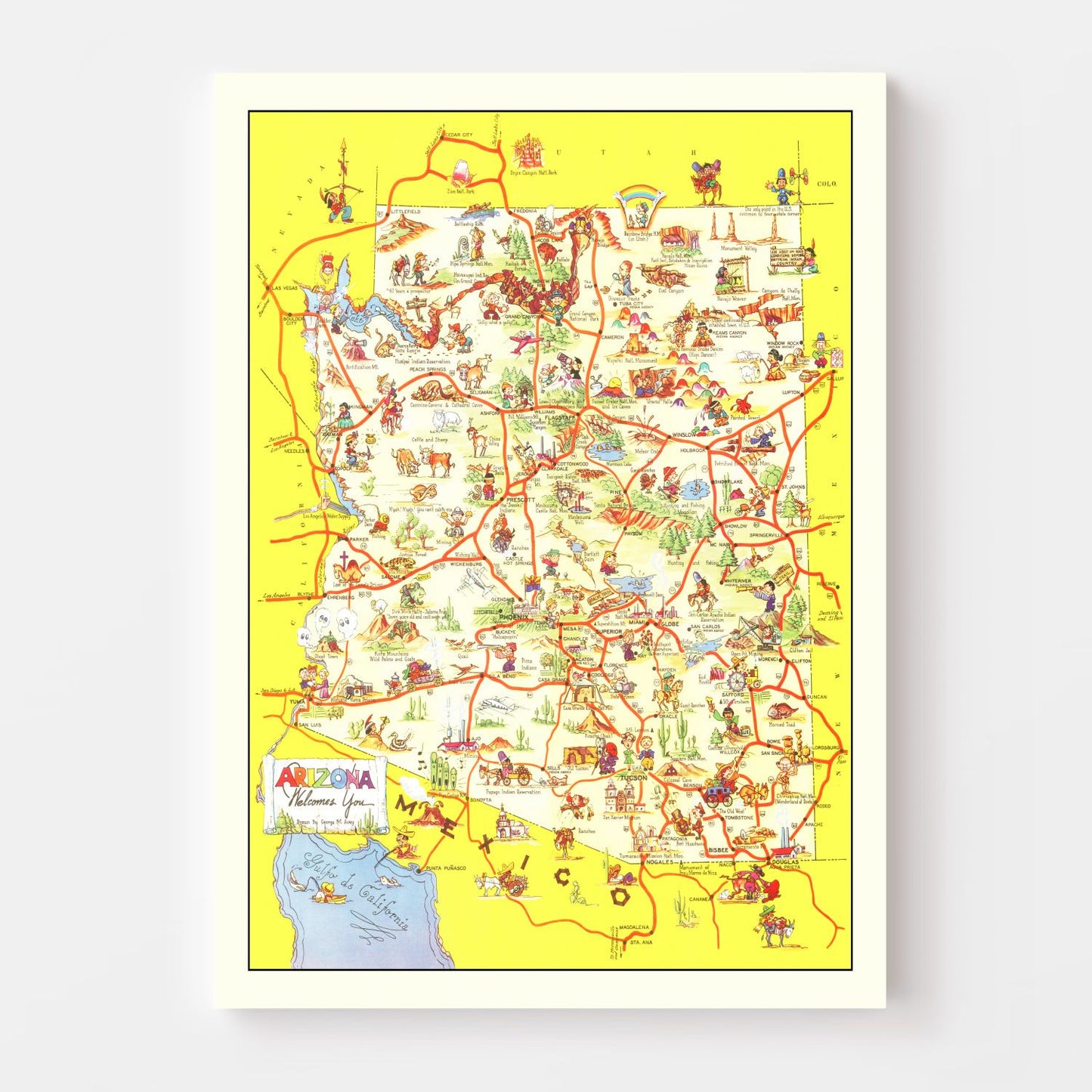 Vintage Pictorial Map of Arizona 1942