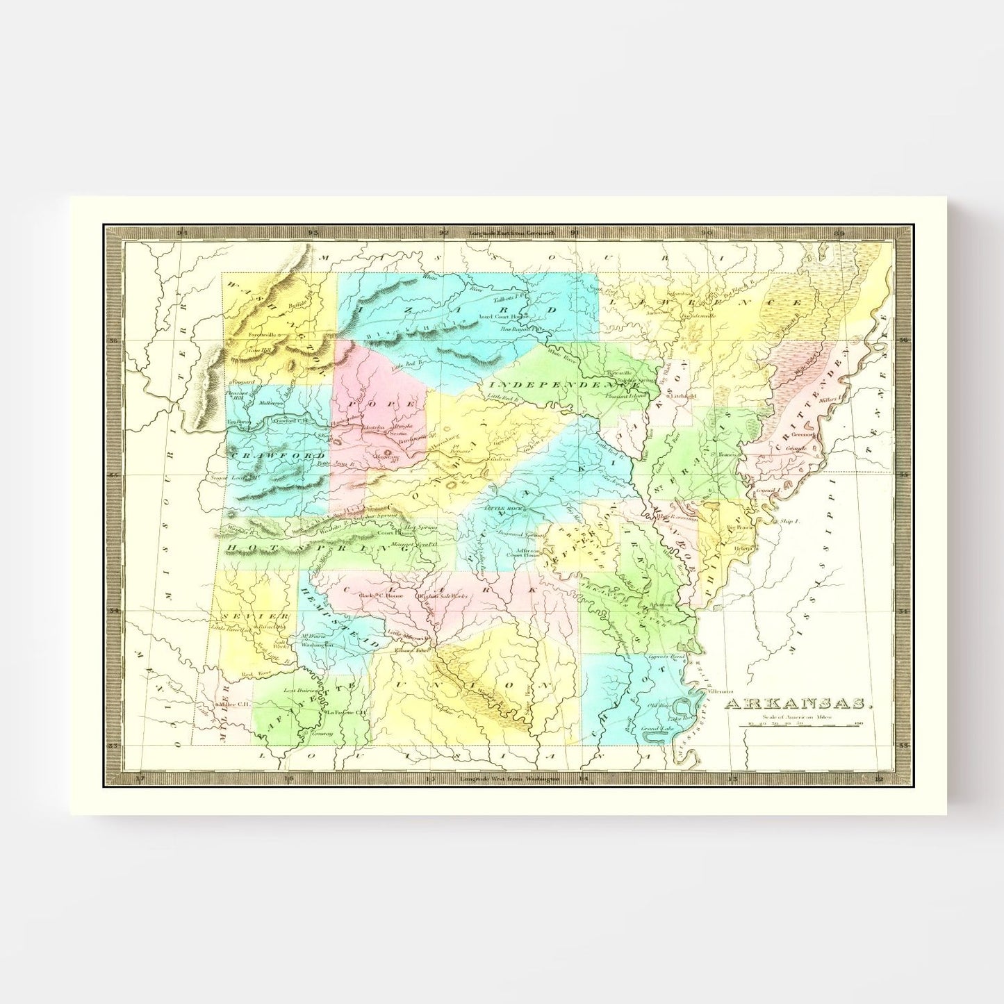Vintage Map of Arkansas 1836
