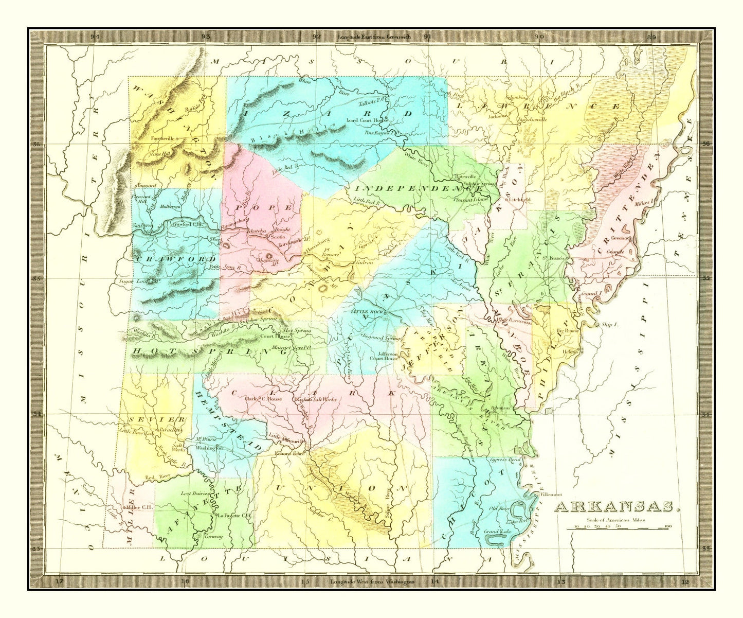 Vintage Map of Arkansas 1836