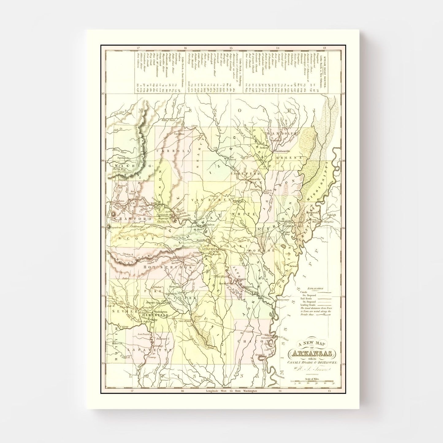 Vintage Map of Arkansas 1836