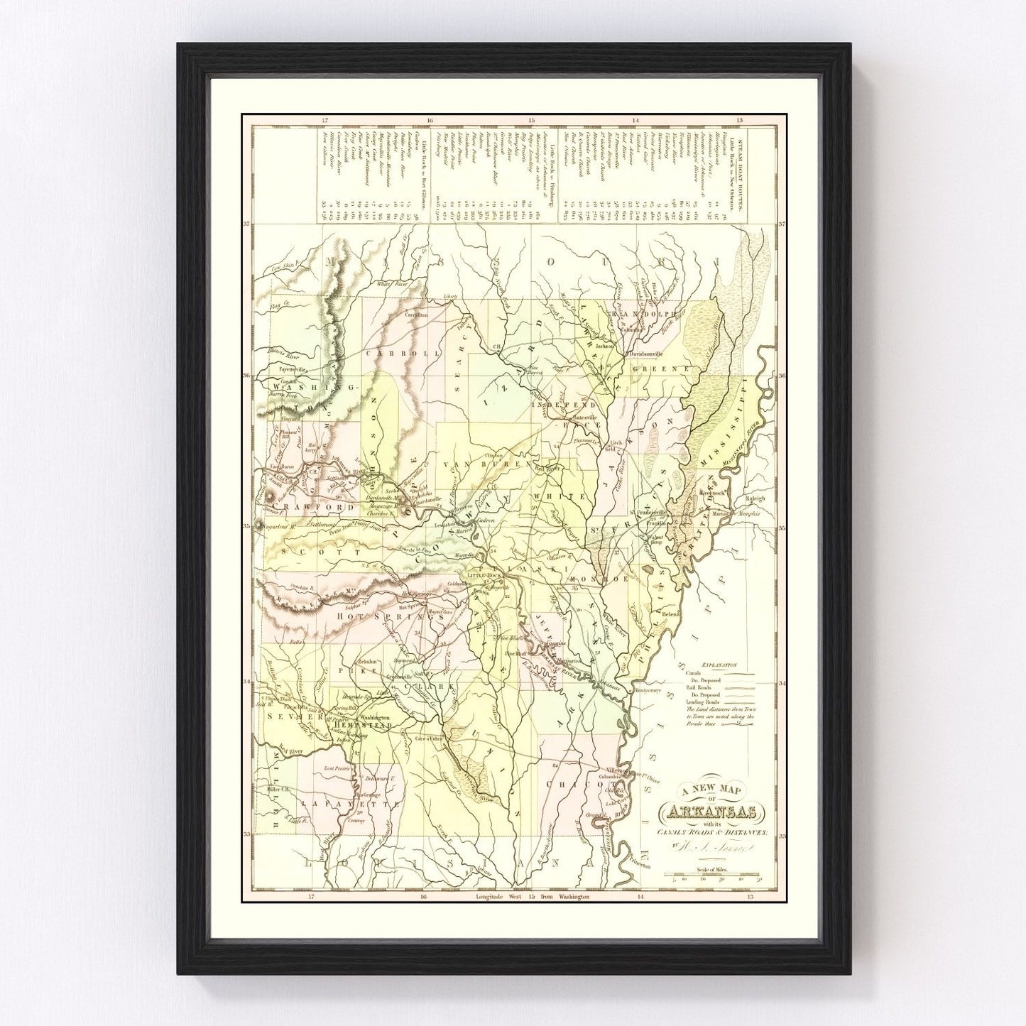 Vintage Map of Arkansas 1836