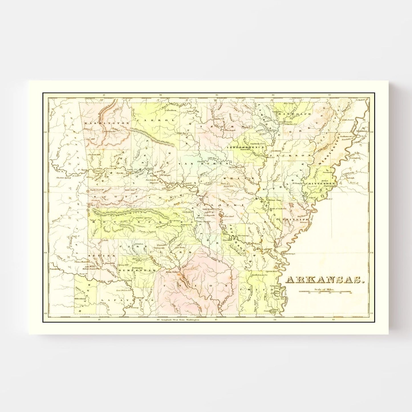 Vintage Map of Arkansas 1838