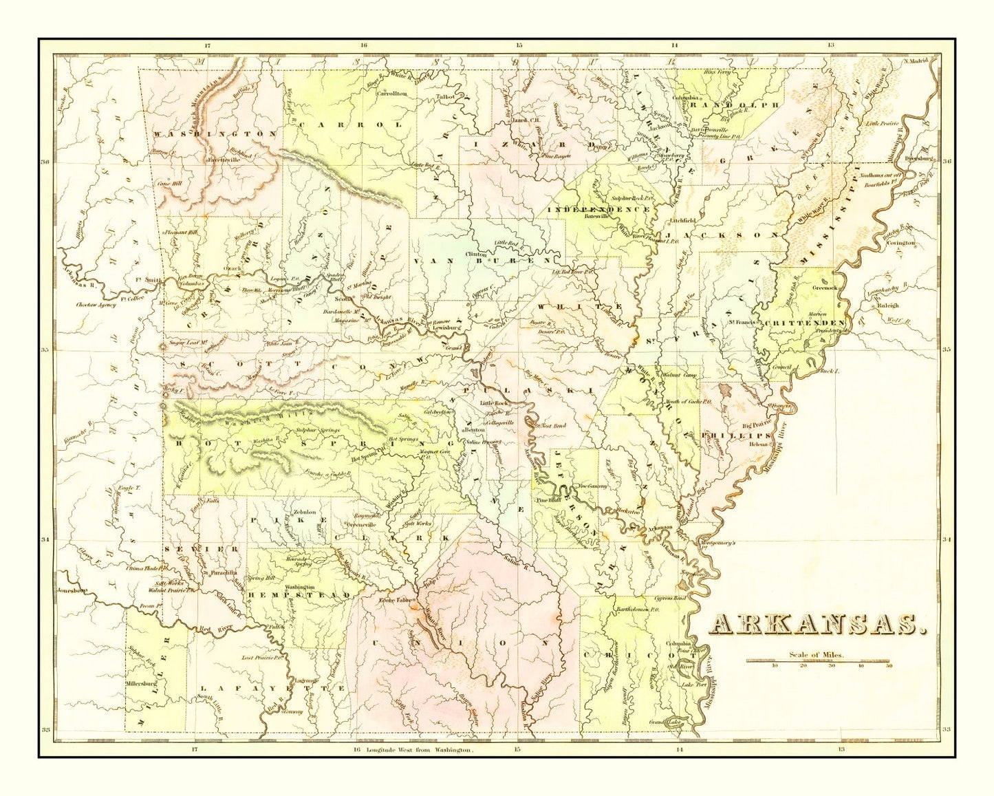 Vintage Map of Arkansas 1838