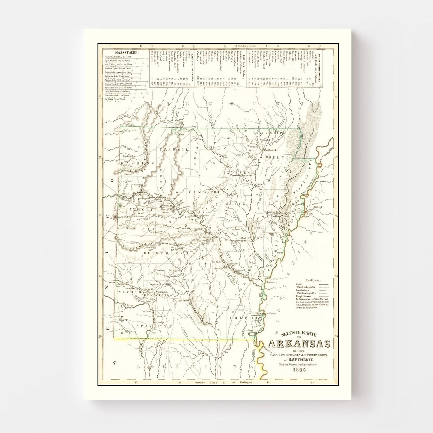 Vintage Map of Arkansas 1845