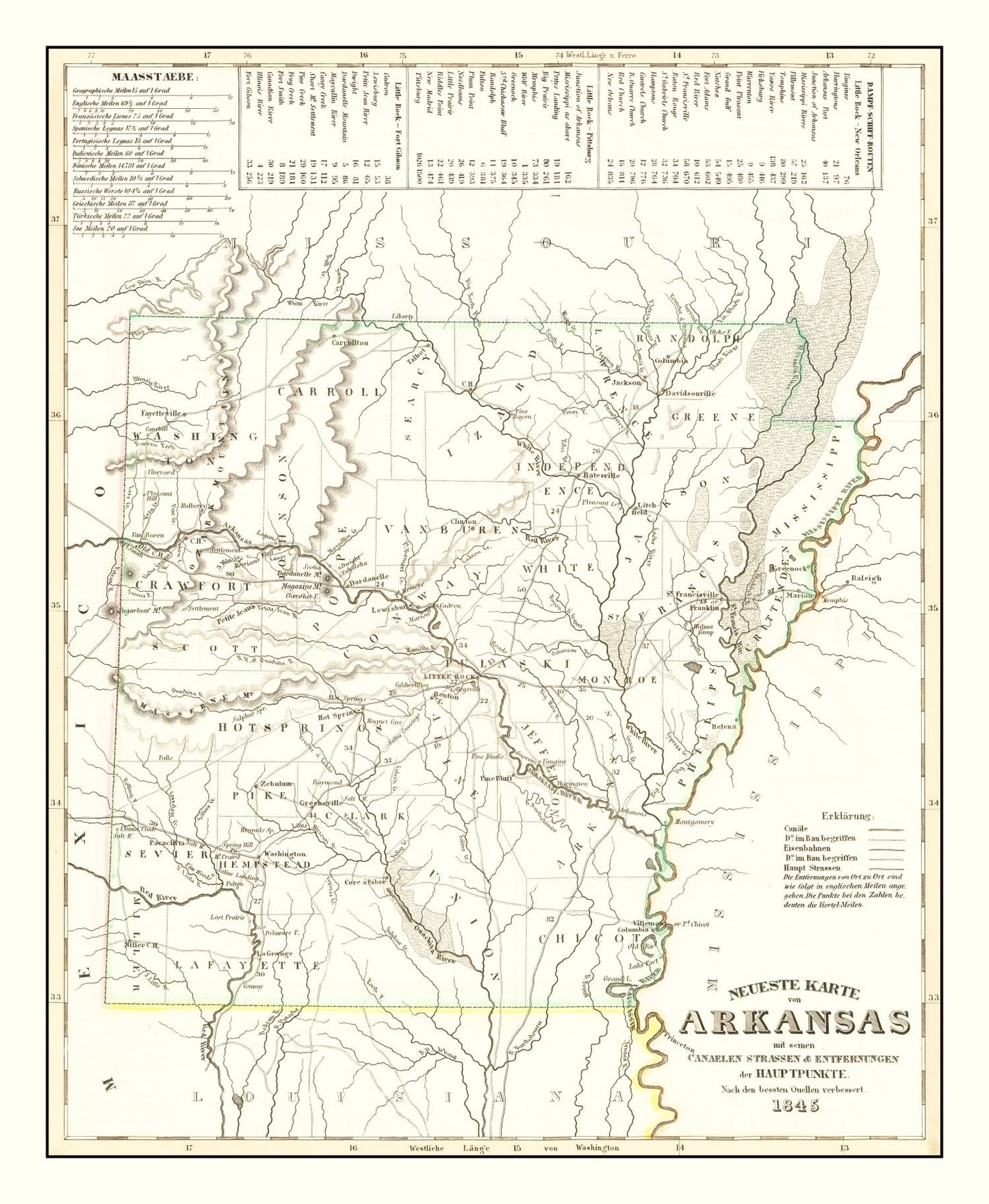 Vintage Map of Arkansas 1845
