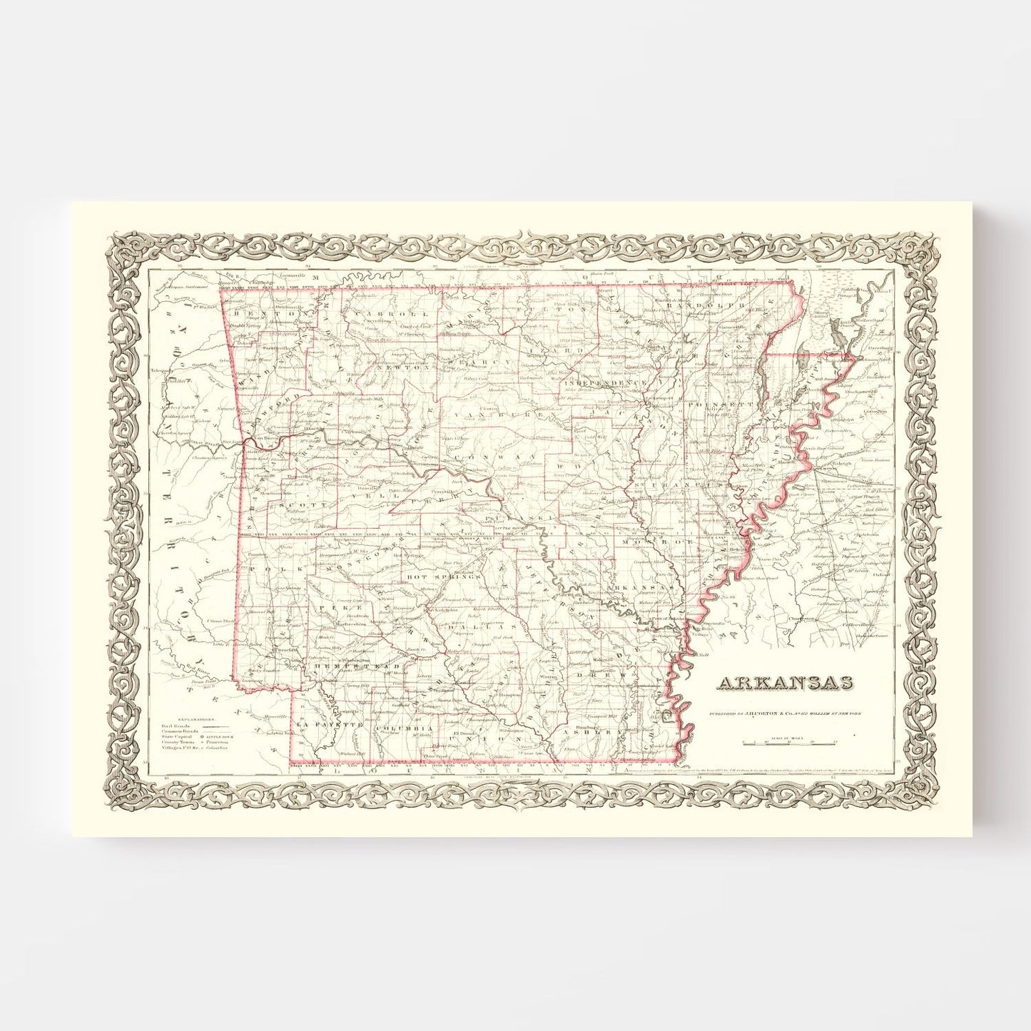 Vintage Map of Arkansas 1855