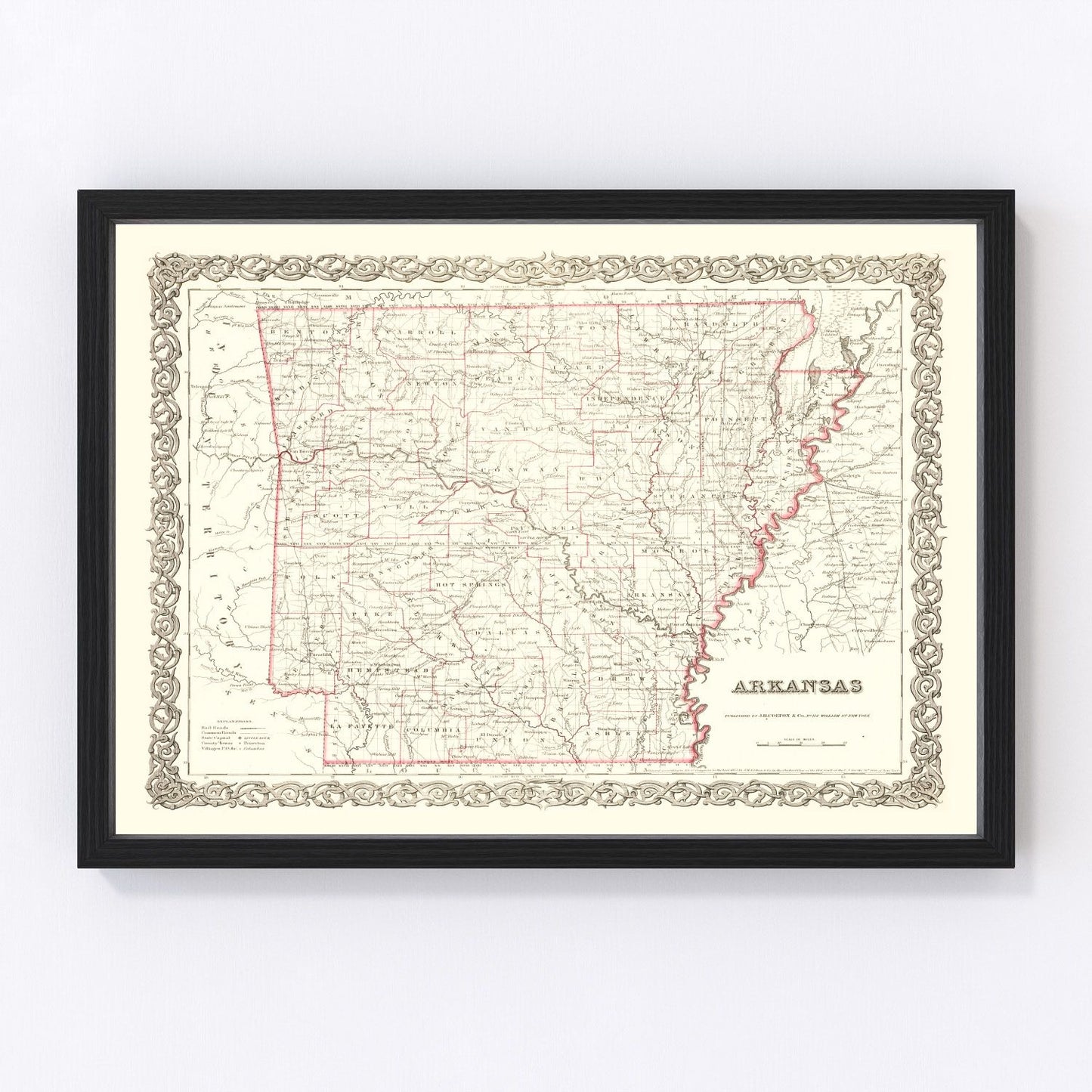 Vintage Map of Arkansas 1855