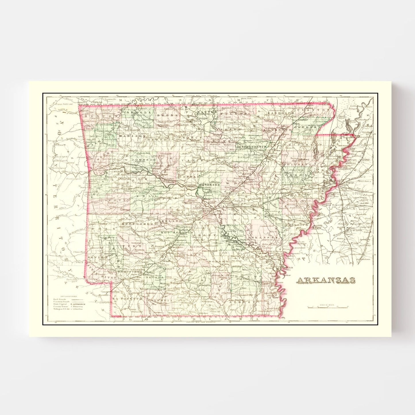 Vintage Map of Arkansas 1876