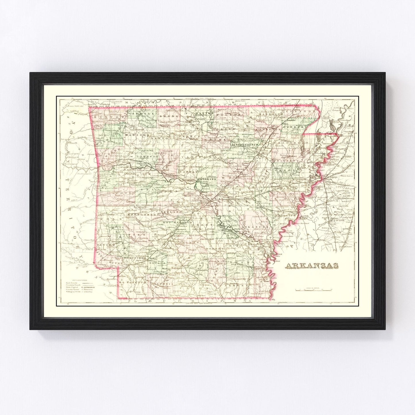 Vintage Map of Arkansas 1876