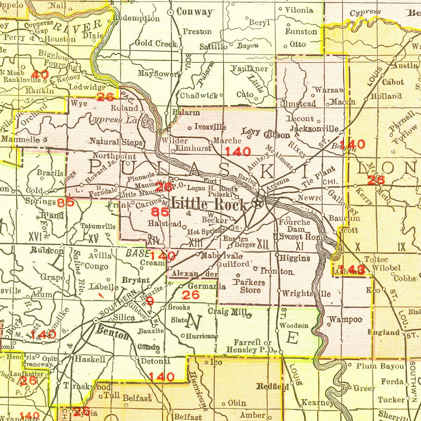 Vintage Map of Arkansas 1917
