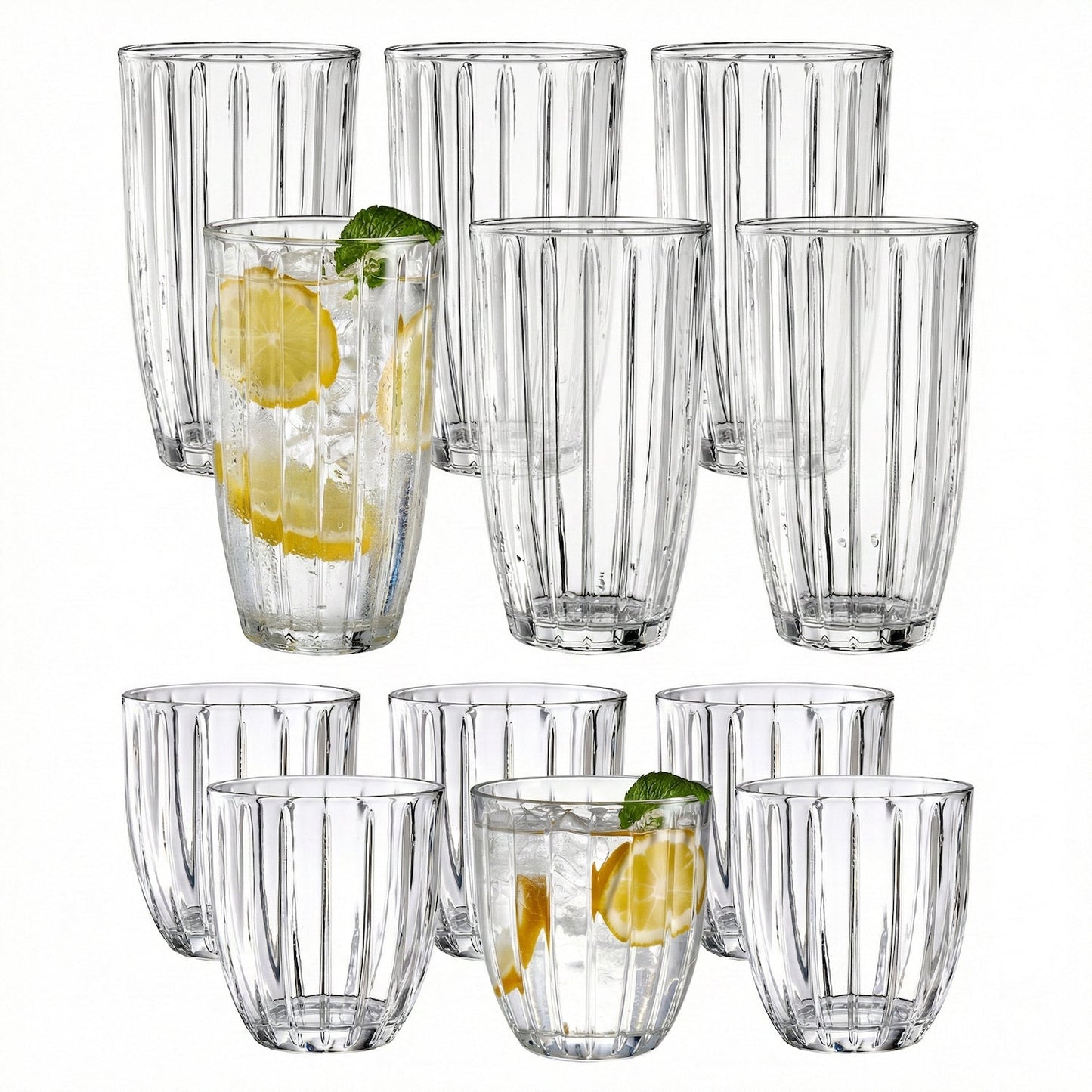 Capri 12-Piece Glassware Set – 6 Coolers (16oz) & 6 DOF Glasses (10oz)