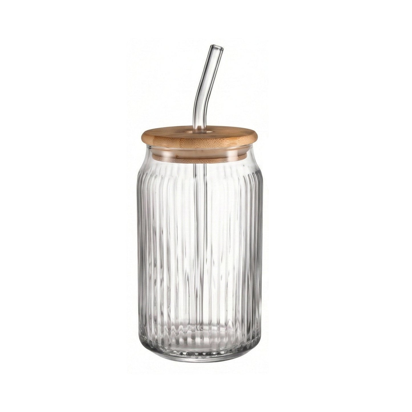 Set of 4 Ribbed Glass Sippers - 18oz. with Bamboo Lid