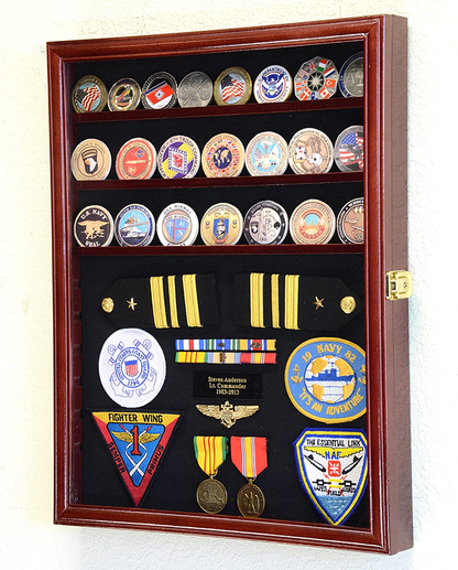 Challenge Coin/Medals/Pins/Badges/Ribbons/Insignia/Buttons Chips Combo Display Case Box