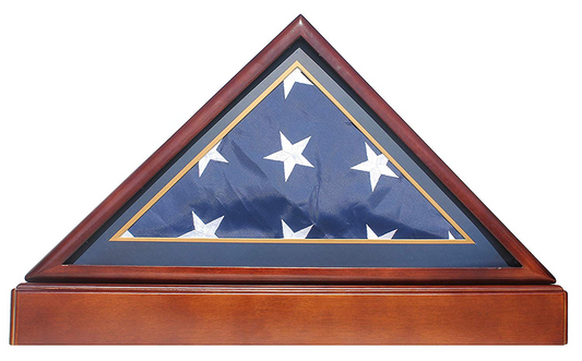 Burial/Funeral Flag Display Case Frame, Military Shadow Box with Pedestal Stand - 3'x5' Flag