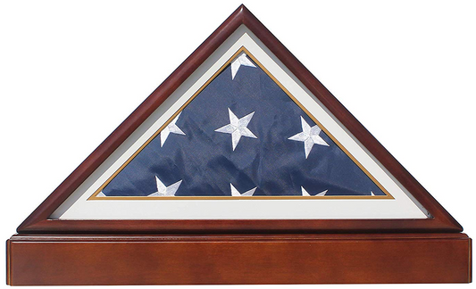Burial/Funeral Military Shadow Box Case with Pedestal Stand (with Navy White Mat)