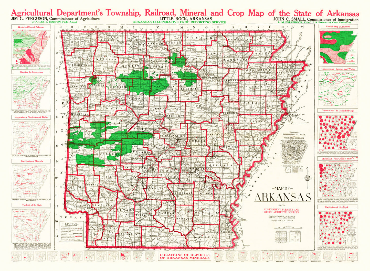 Vintage Map of Arkansas 1919