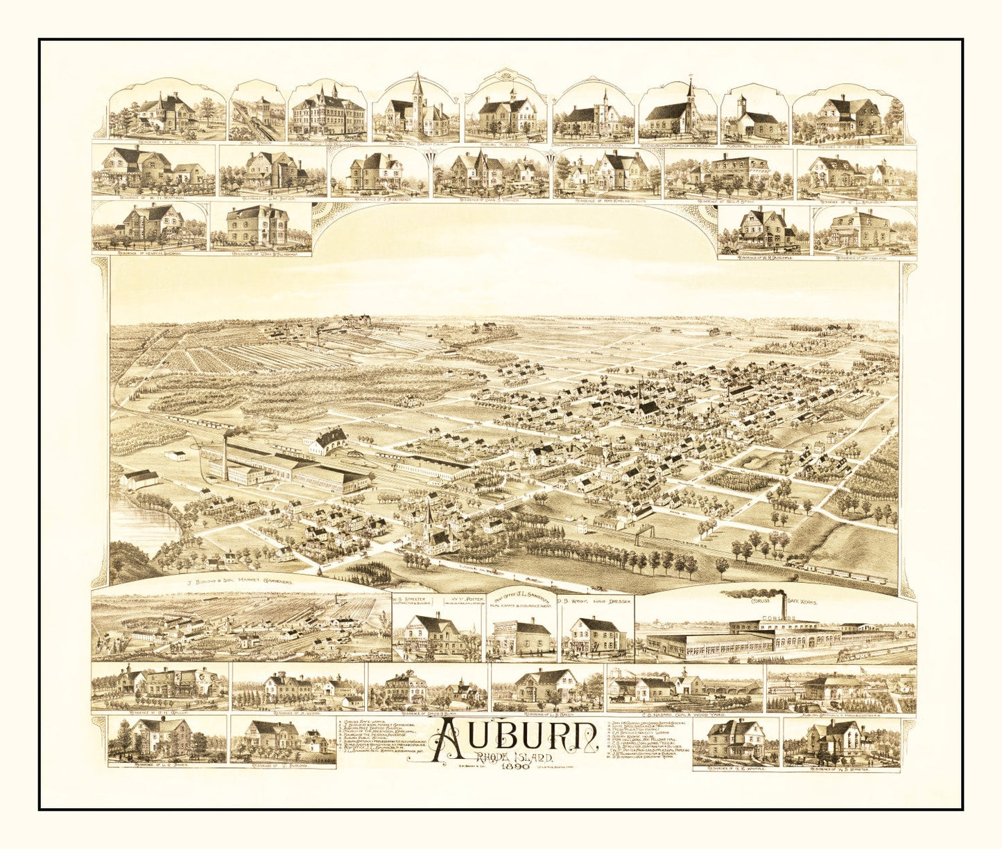 Vintage Map of Auburn, Rhode Island 1890