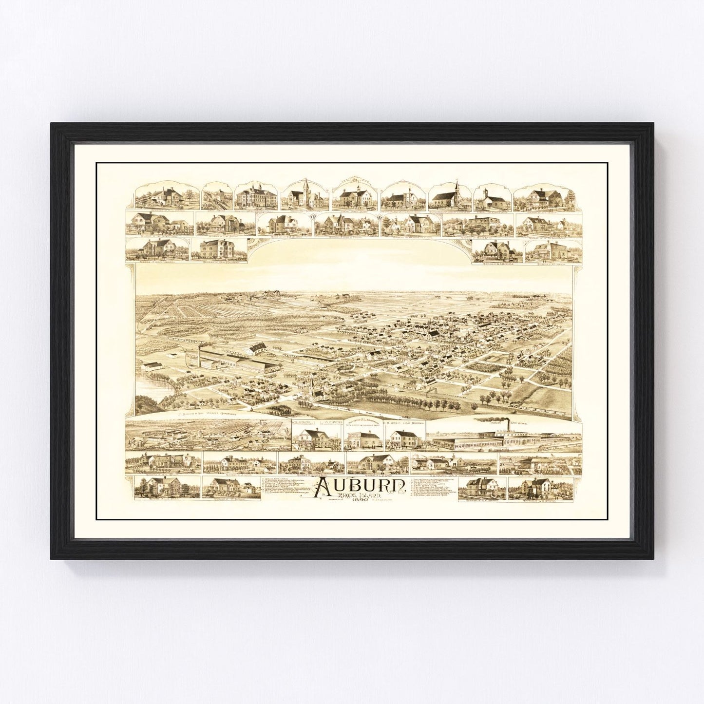 Vintage Map of Auburn, Rhode Island 1890