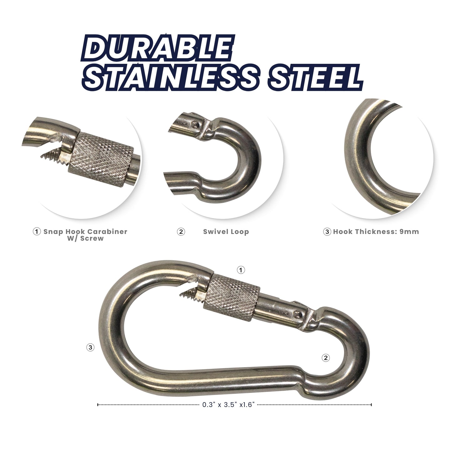 Boat Marine Snap Hook Carabiner with Screw Lock for Marine and Boating Use