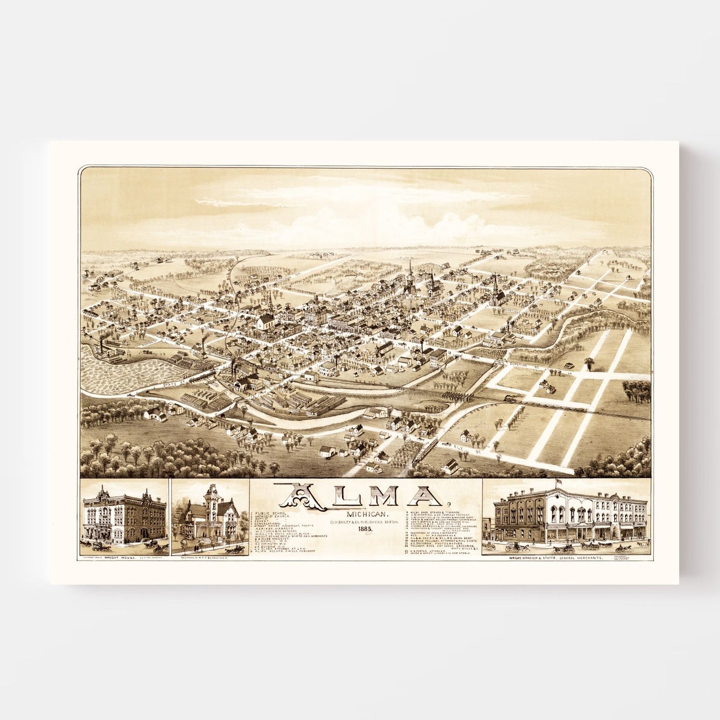 Vintage Map of Alma, Michigan 1885