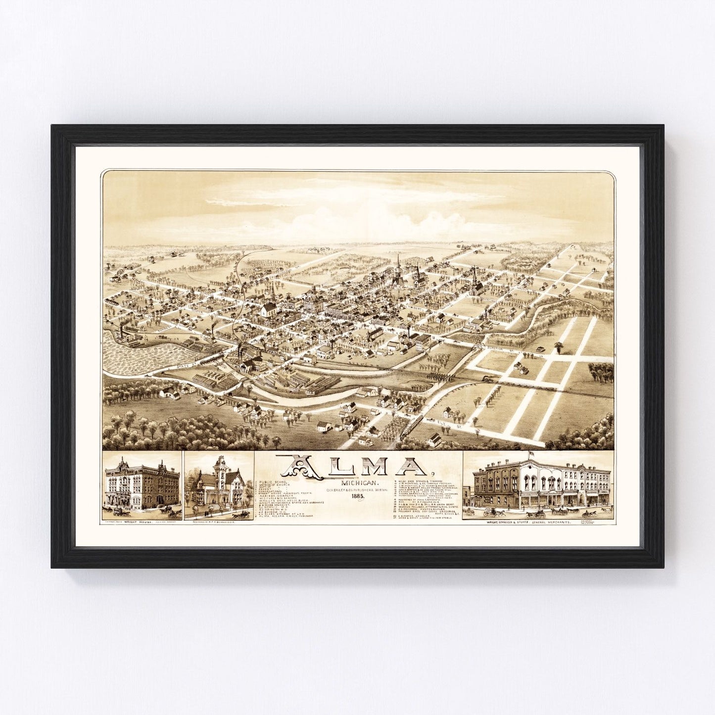 Vintage Map of Alma, Michigan 1885