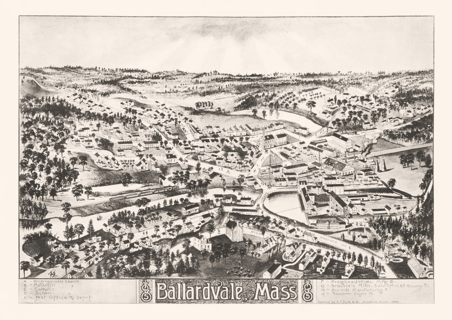 Vintage Map of Ballardvale, Massachusetts 1885