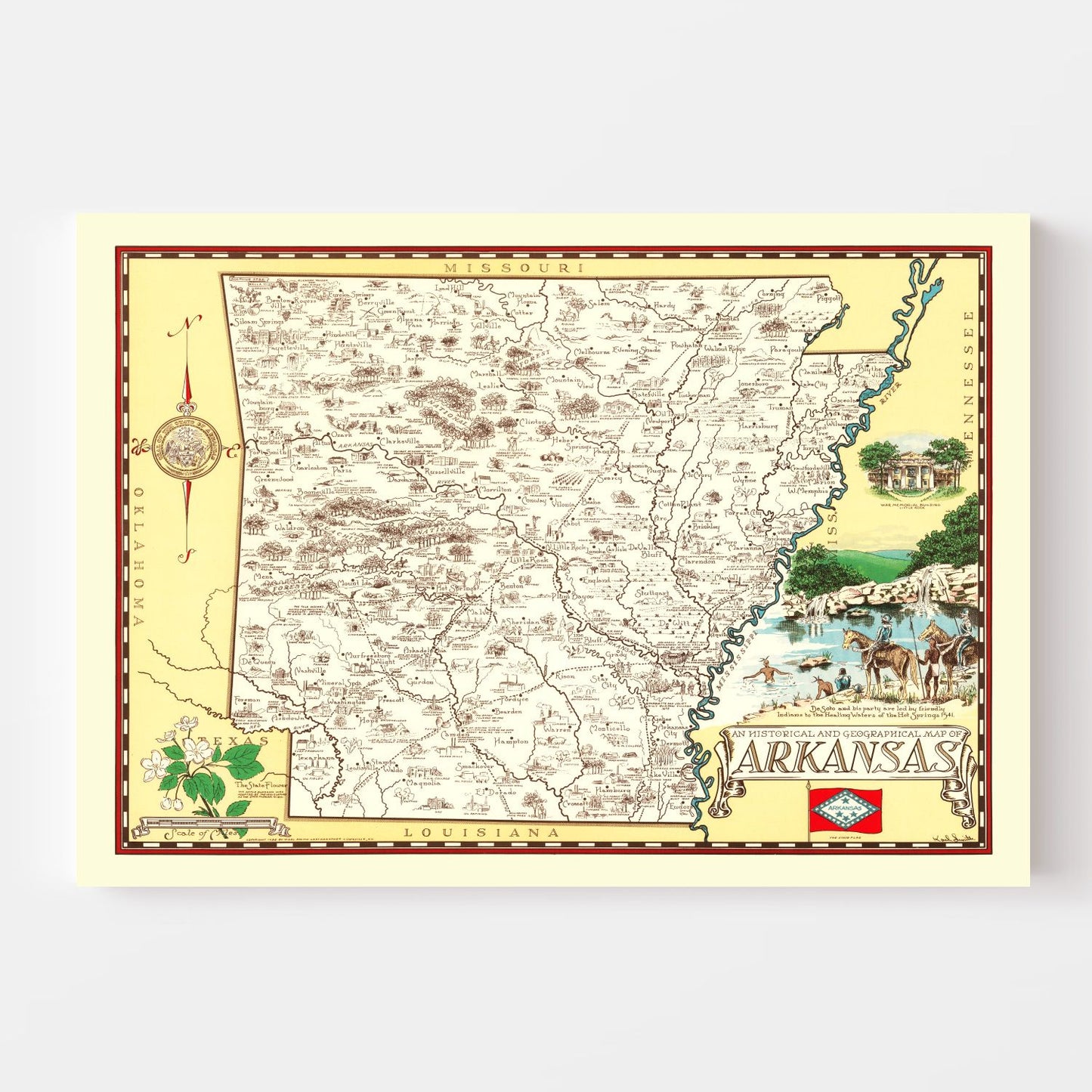 Vintage Map of Arkansas 1938
