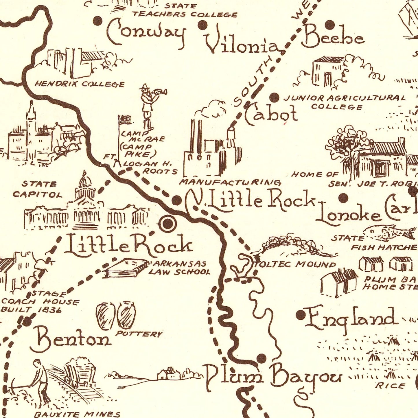 Vintage Map of Arkansas 1938