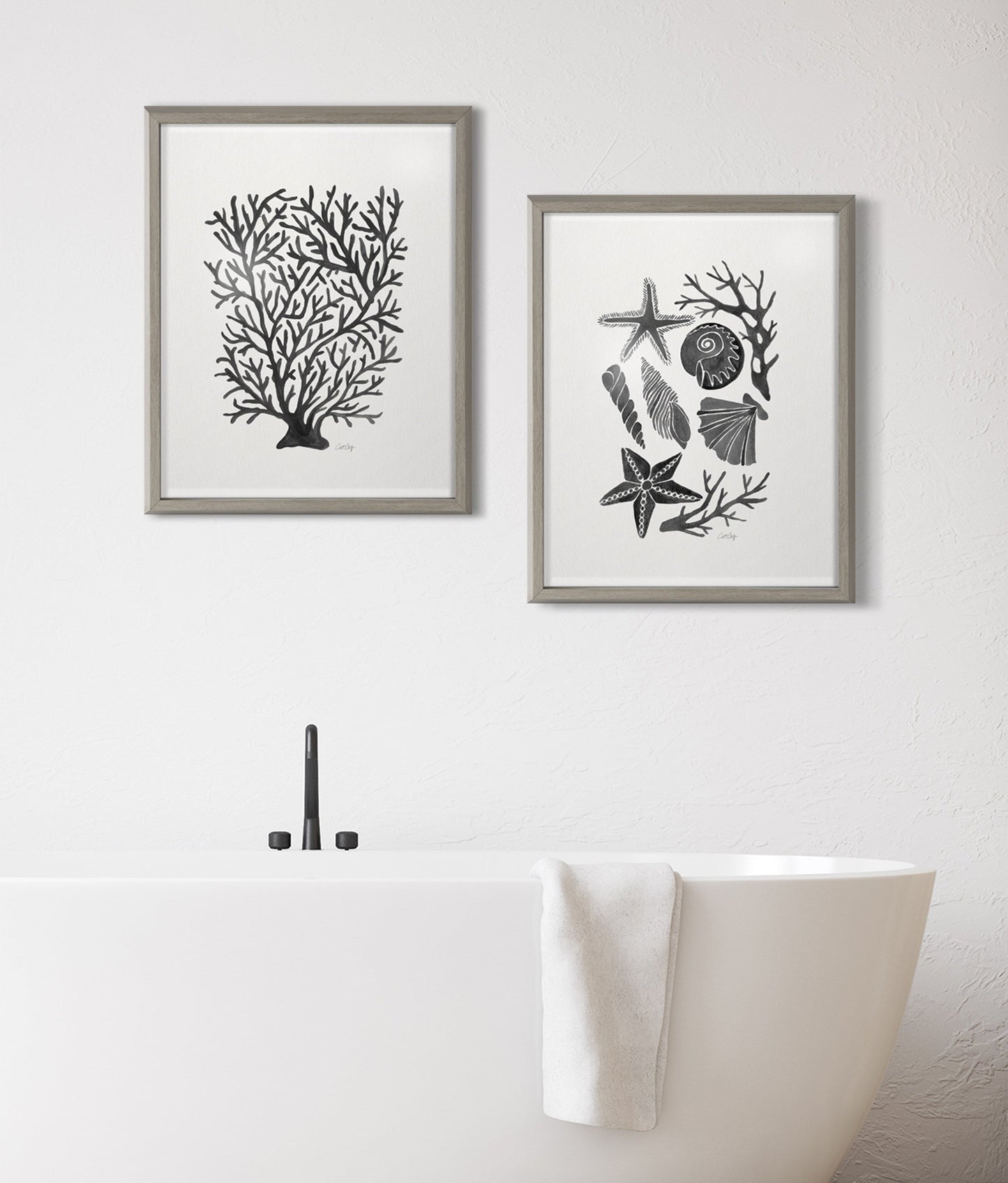 Blake Coral Black Framed Printed Glass by Cat Coquillette