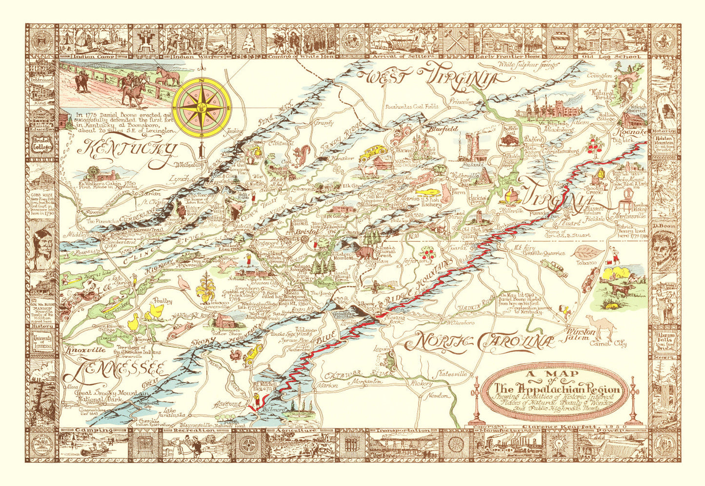 Vintage Map of Appalachia, 1950
