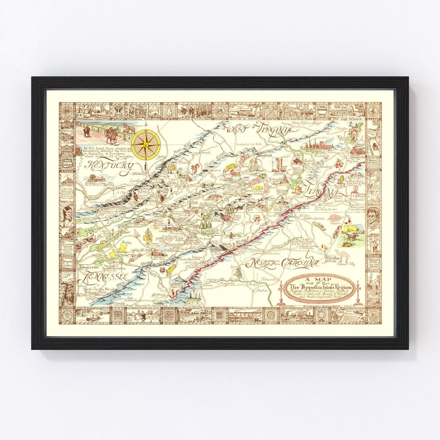 Vintage Map of Appalachia, 1950