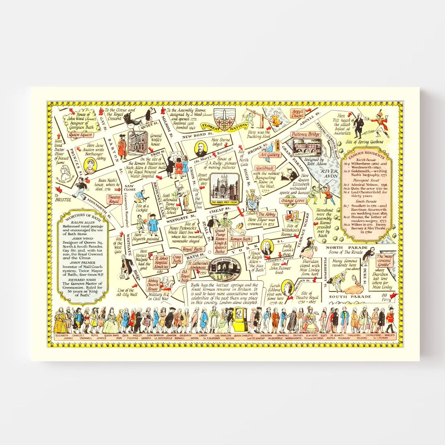 Vintage Map of Bath, United Kingdom 1948