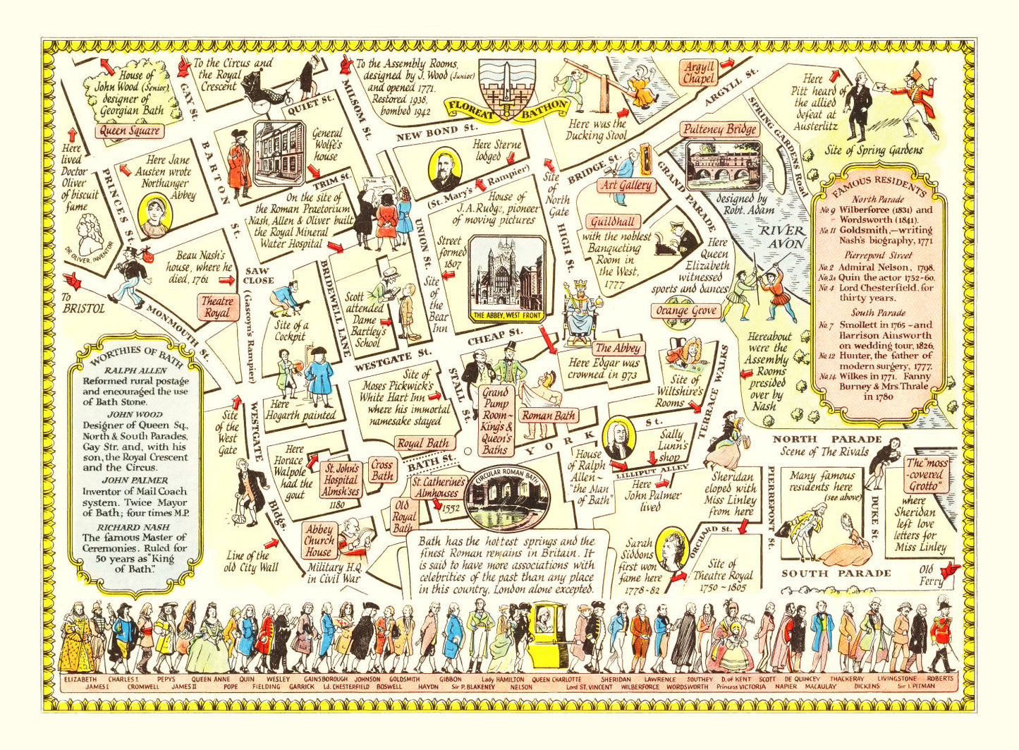 Vintage Map of Bath, United Kingdom 1948