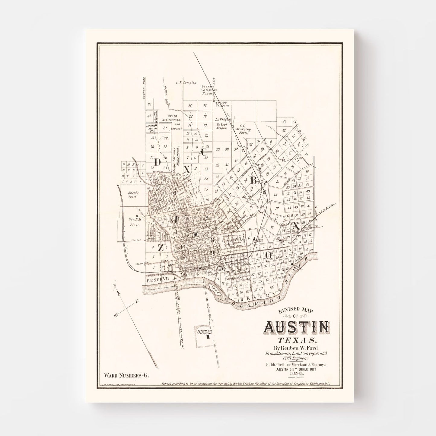 Vintage Map of Austin, Texas 1885