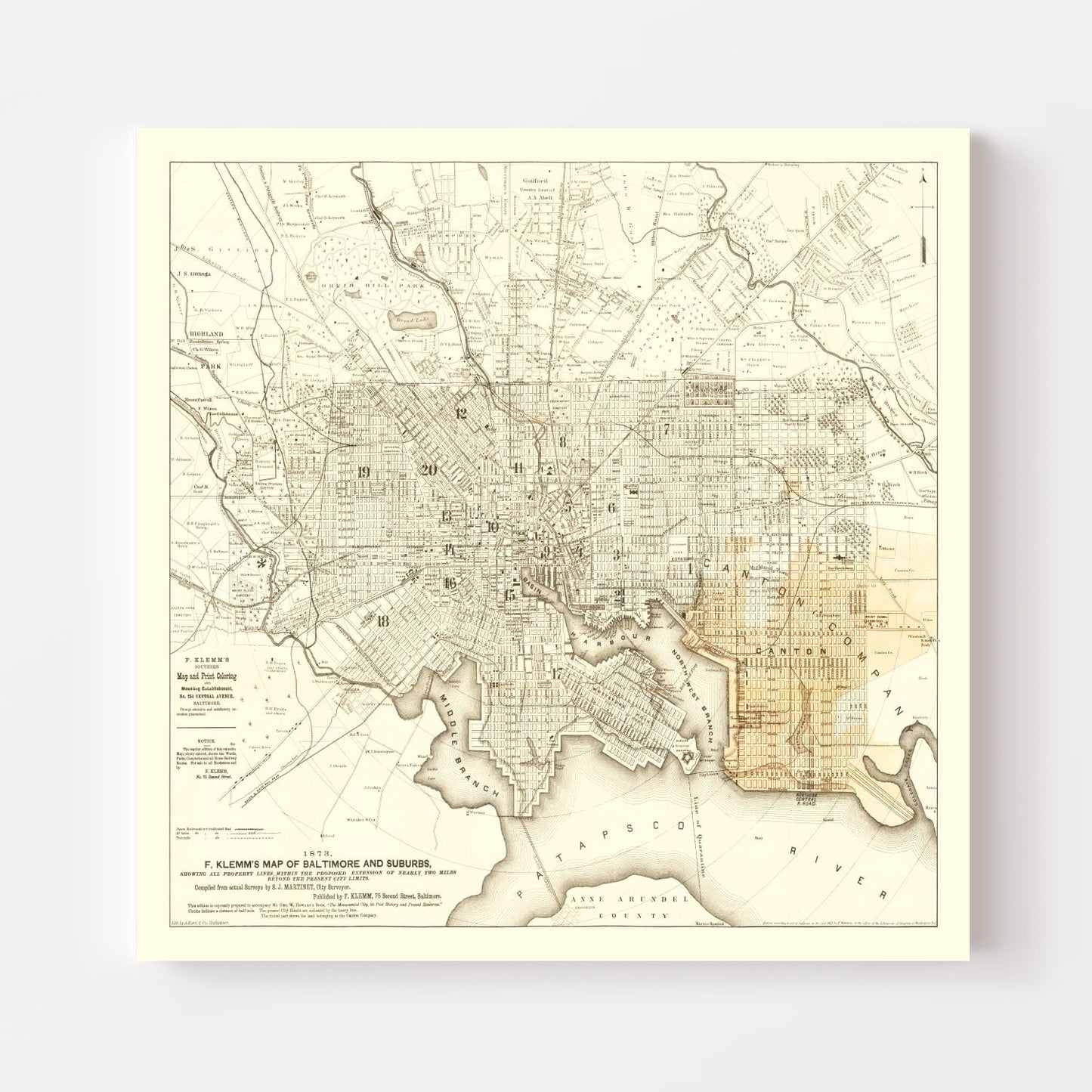 Vintage Map of Baltimore, Maryland 1873