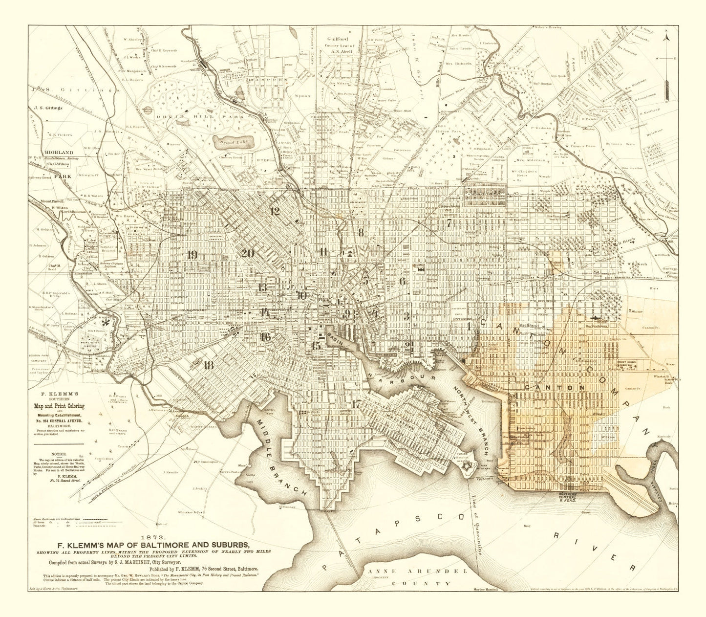 Vintage Map of Baltimore, Maryland 1873