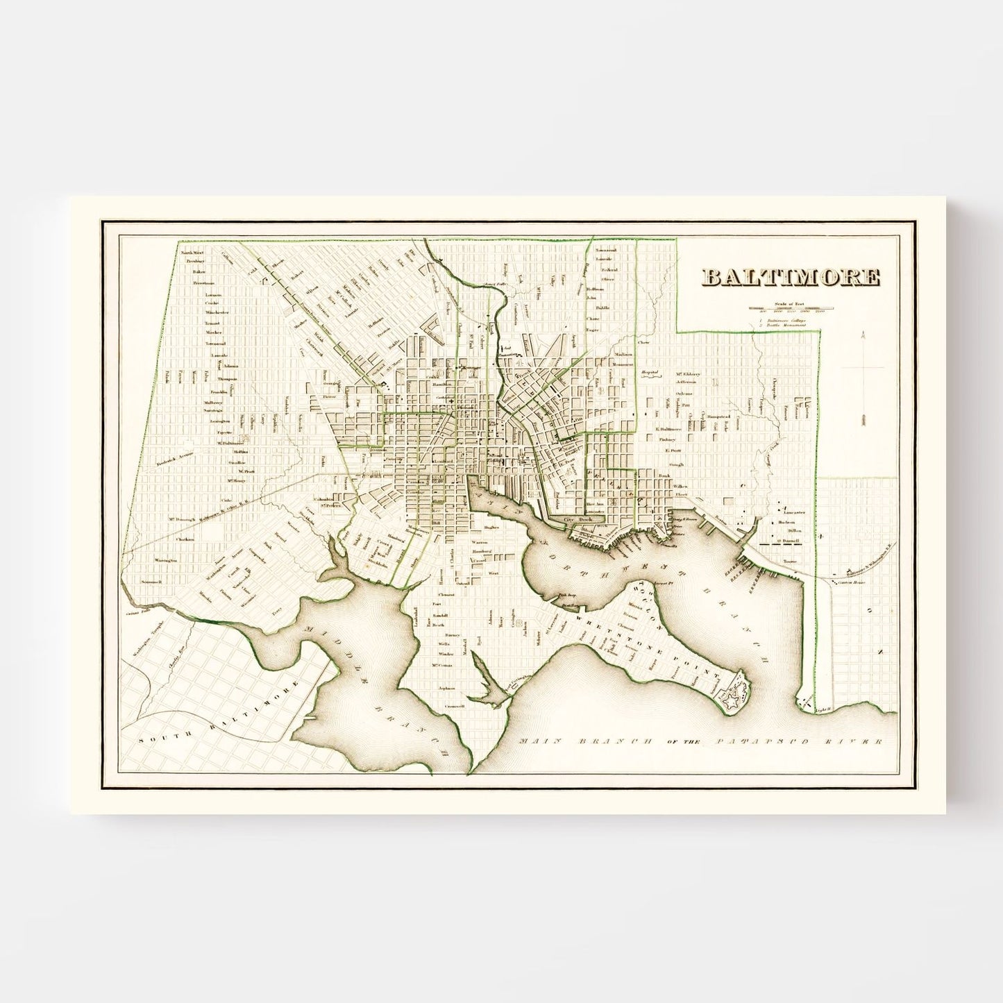 Vintage Map of Baltimore, Maryland 1838