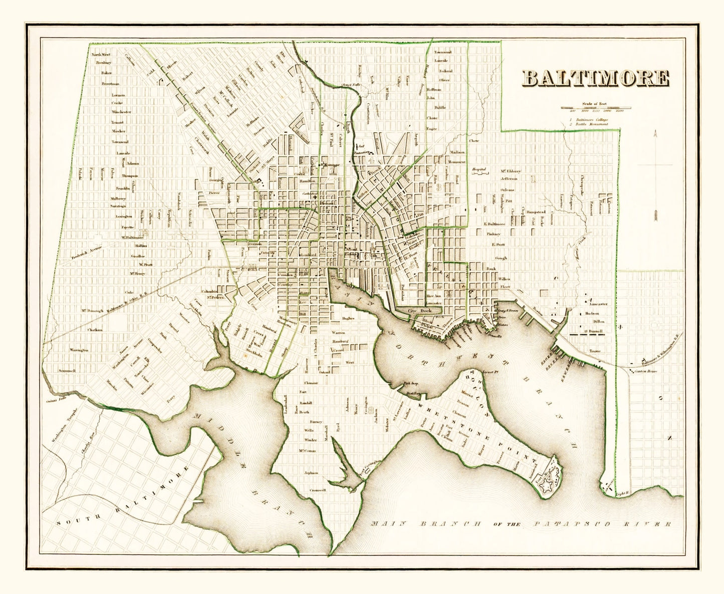Vintage Map of Baltimore, Maryland 1838