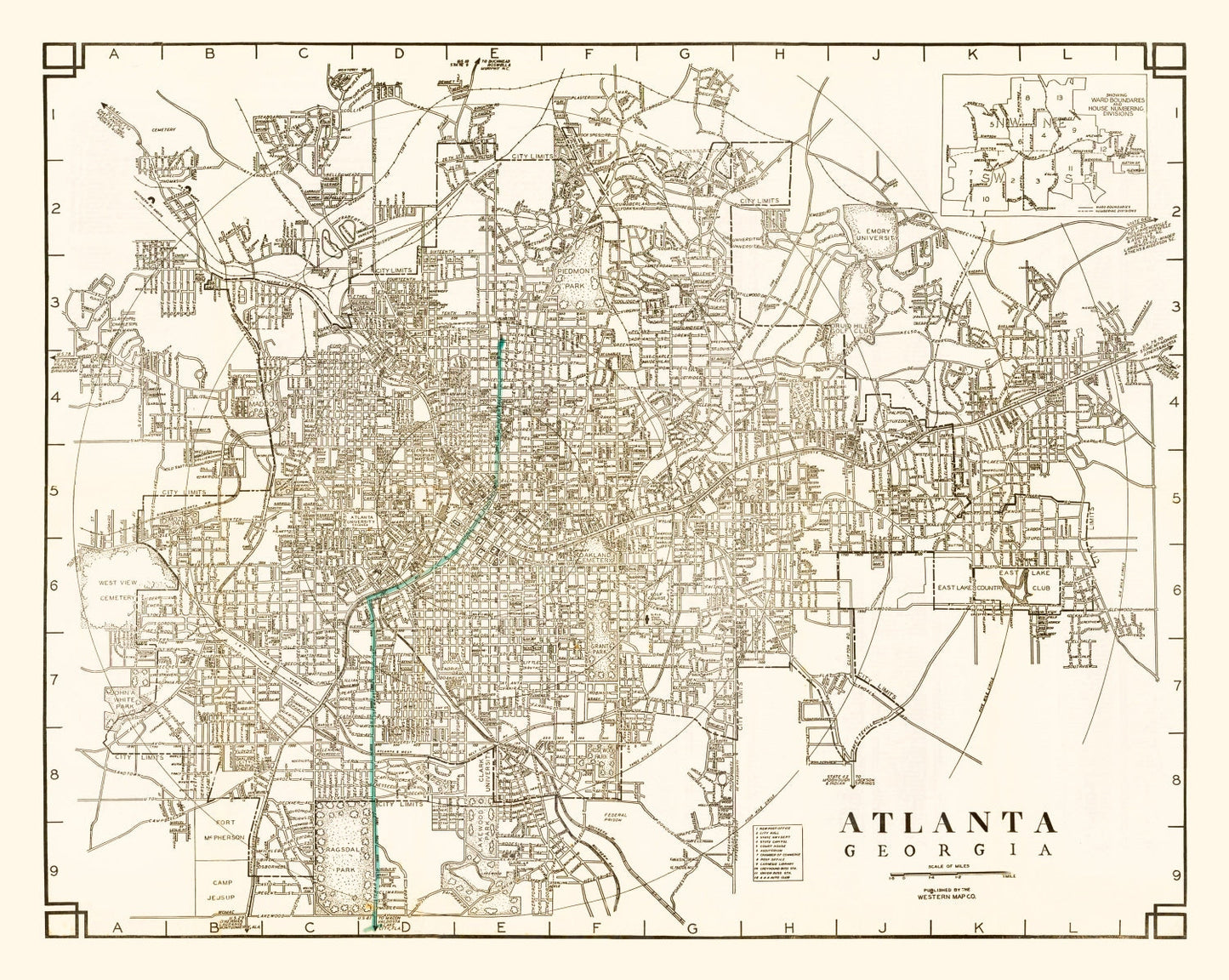 Vintage Map of Atlanta, Georgia 1931