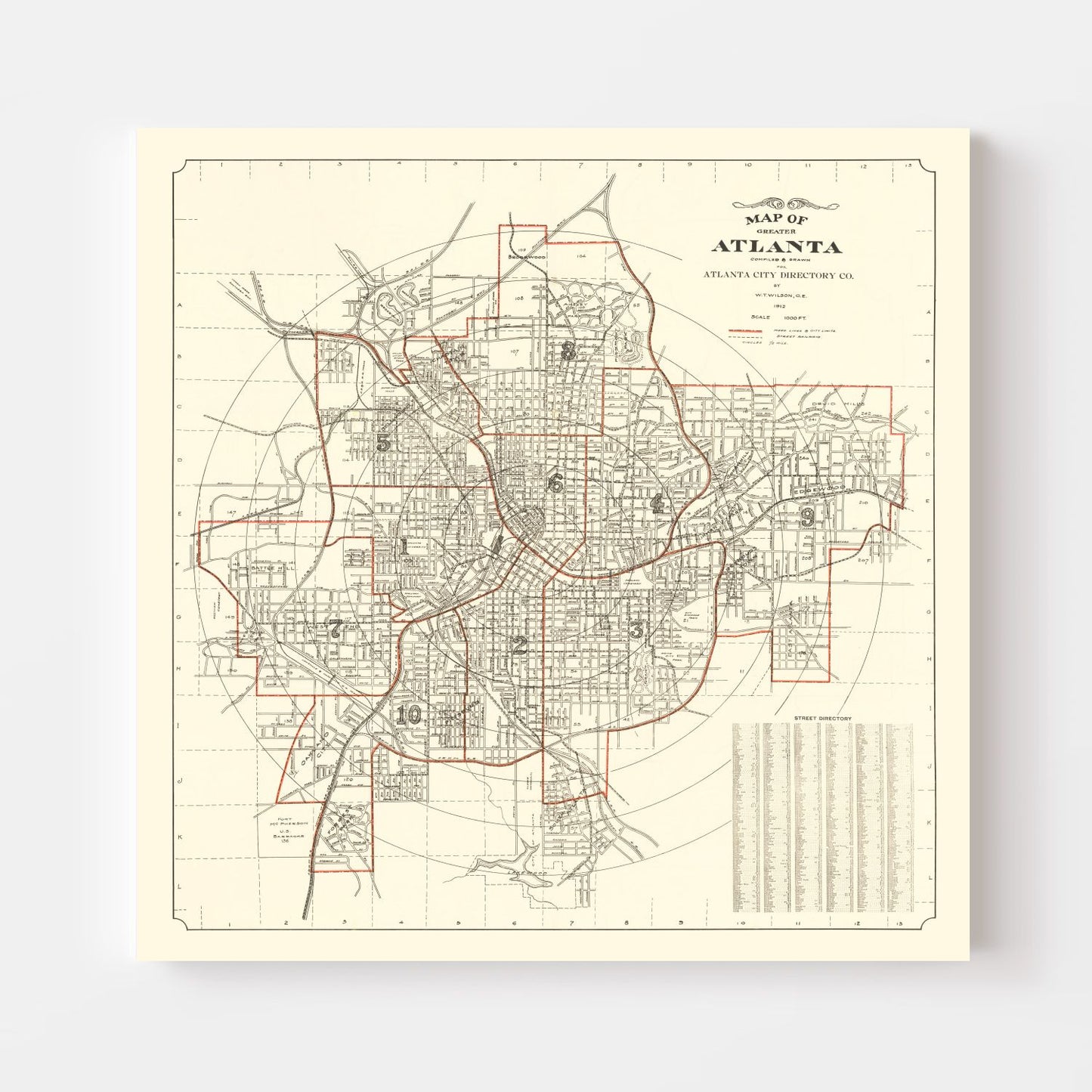 Vintage Map of Atlanta, Georgia 1912