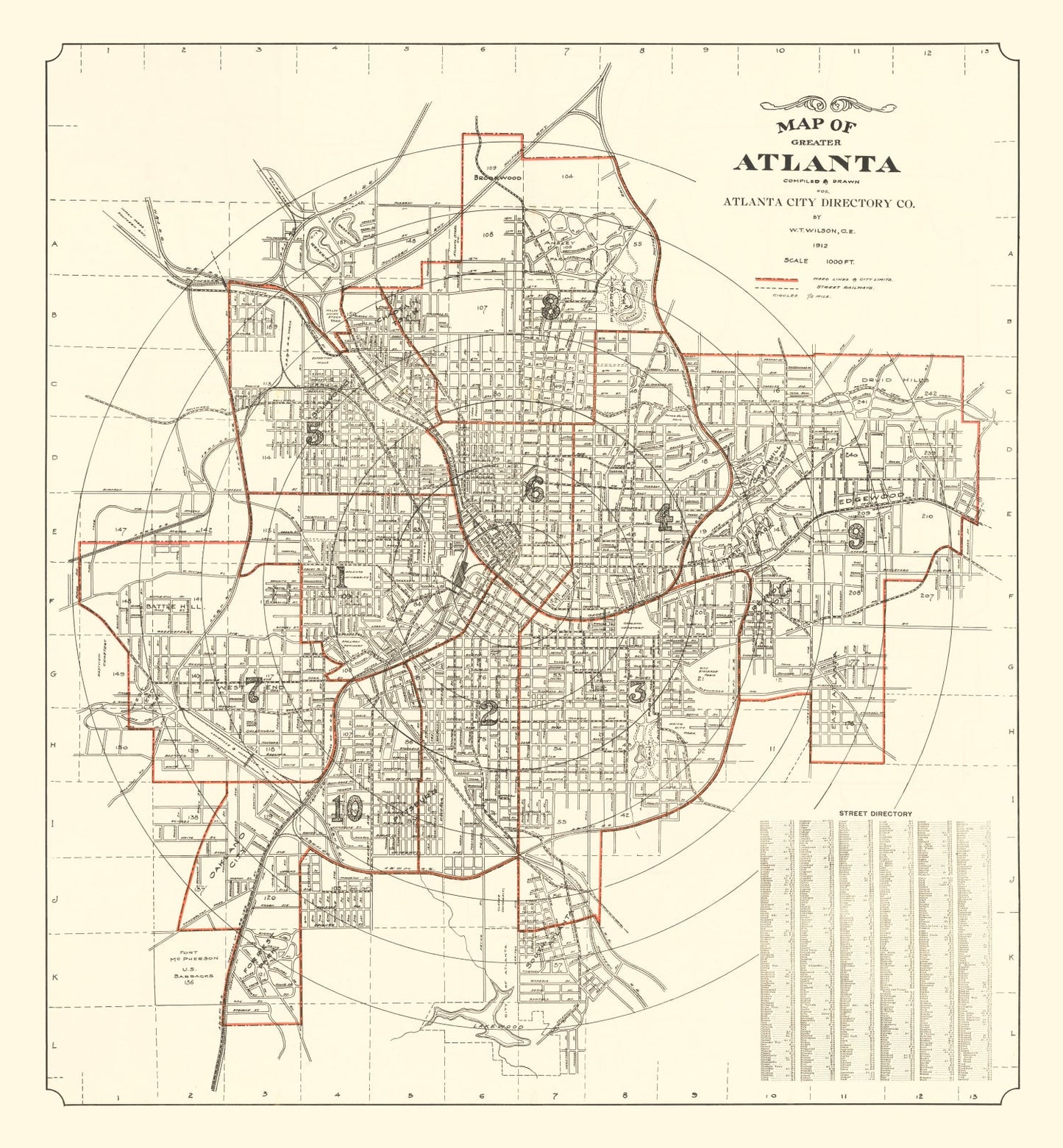 Vintage Map of Atlanta, Georgia 1912